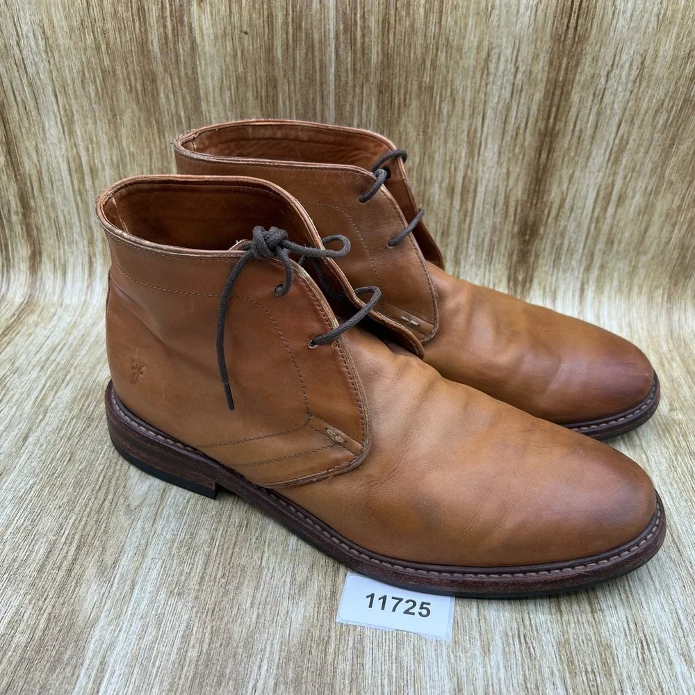 Frye Murray Chukka Boots Men's Size 10.5 Cognac Leather Lace Up 3480268-COG
